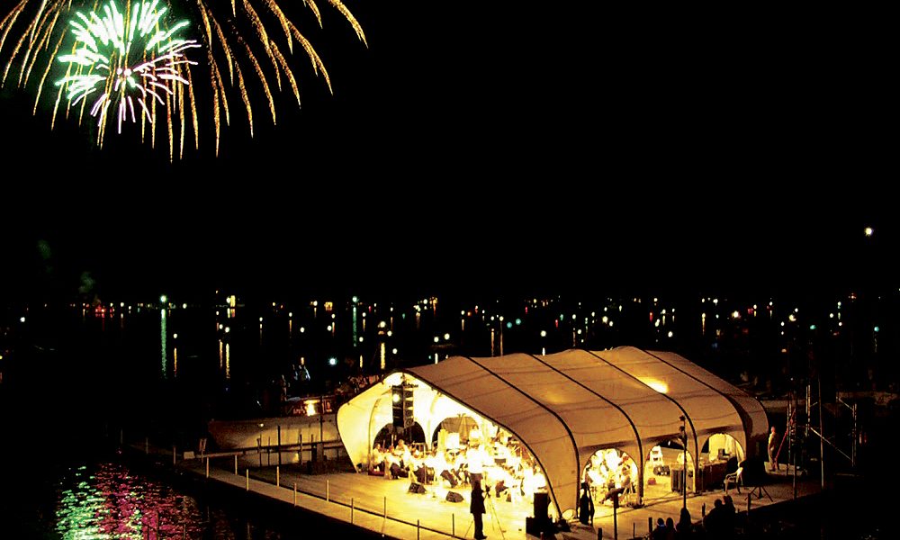 Fireworks night water music concert canopy