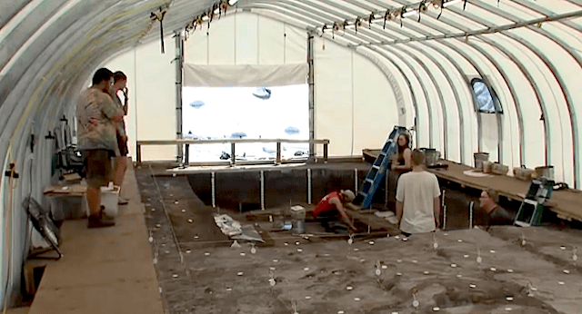 interior of covered archeological dig