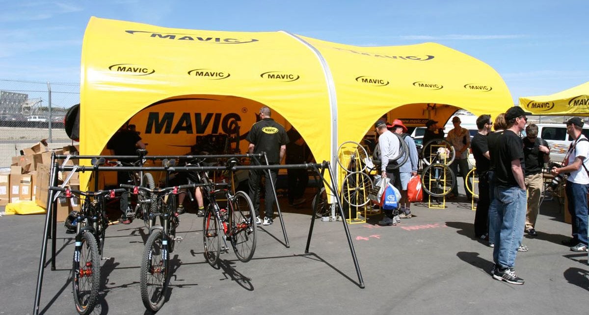 covered bike repair structure at a bike event