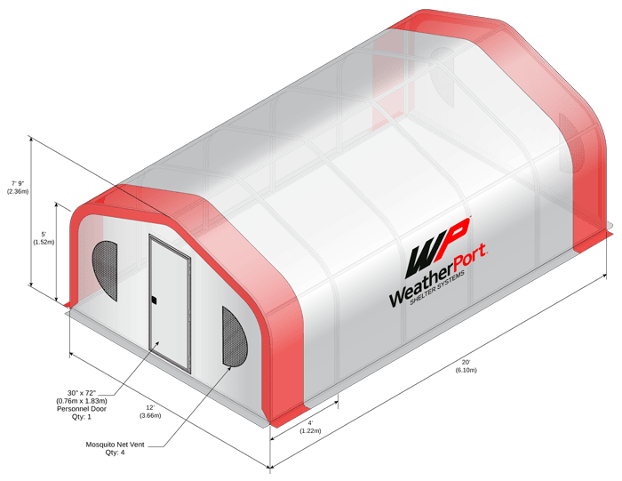 portable cabins in the snow at night