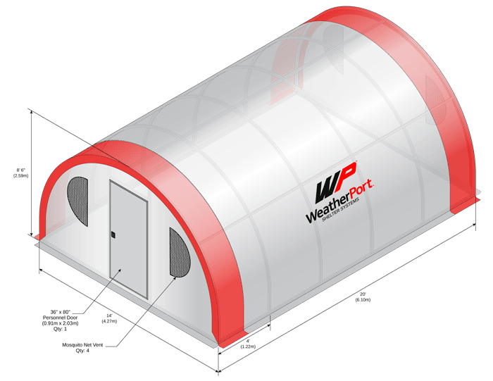 portable cabins in the snow at night