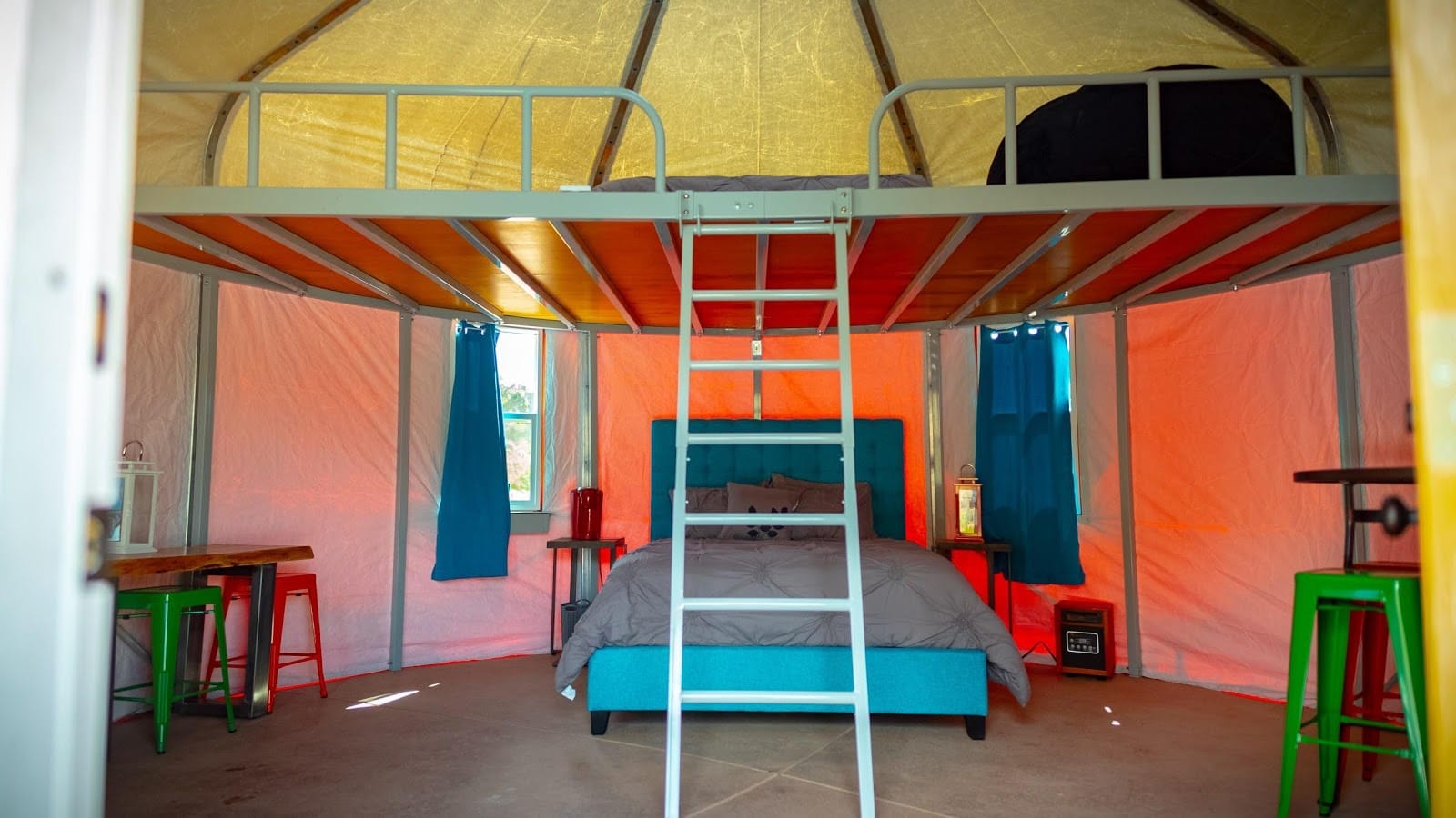 Interior of a luxury WeatherPort yurt at Royal Gorge Rafting and Zip Line Tours
