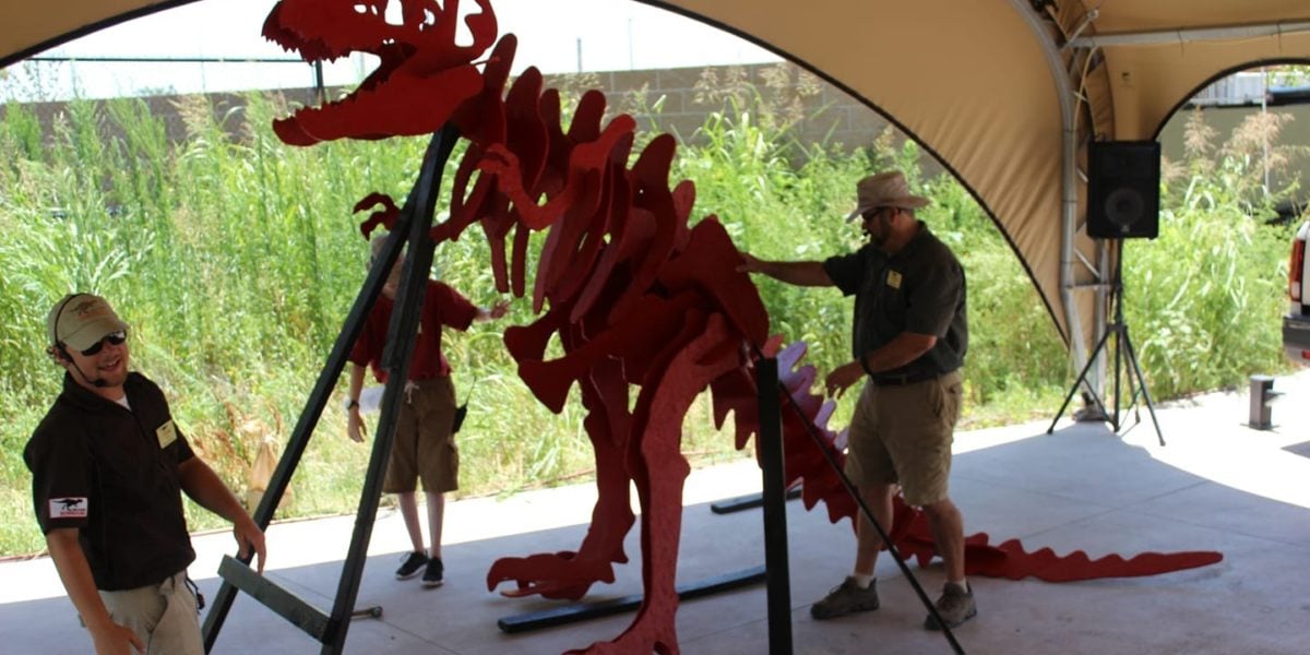 The interior of a WeatherPort structure at Field Station: Dinosaurs