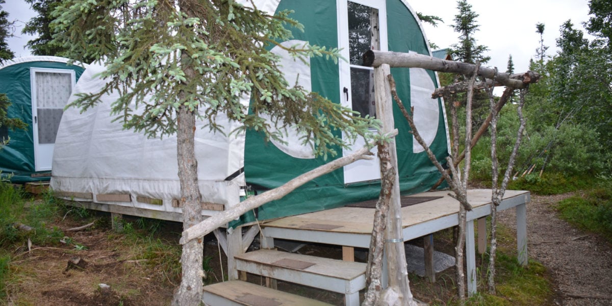 A WeatherPort cabin at Angler's Alibi fishing lodge