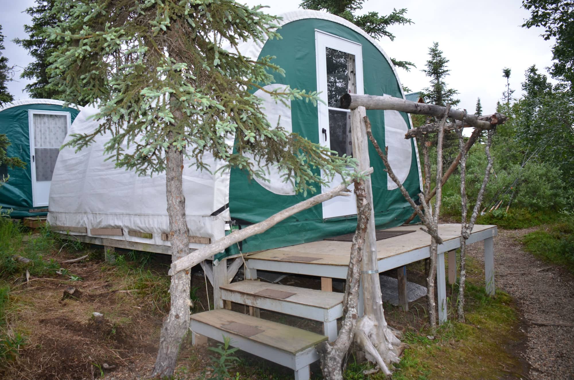 A WeatherPort cabin at Angler's Alibi fishing lodge