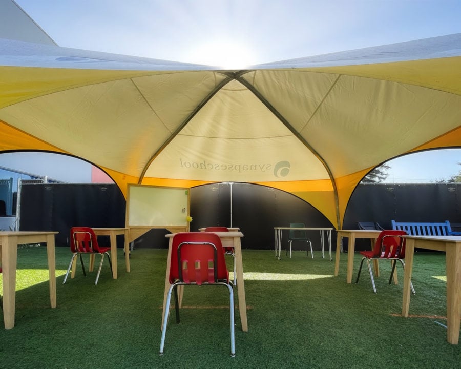 inside weatherport outdoor classroom structure