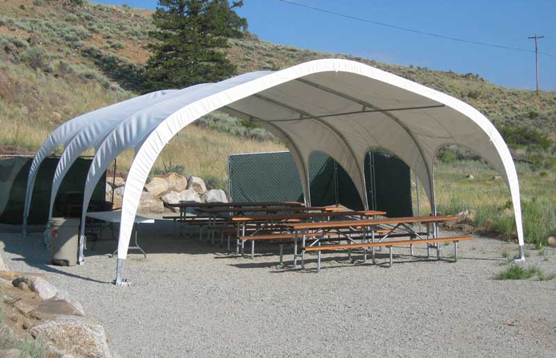 Picnic Tables underneath a shade structure